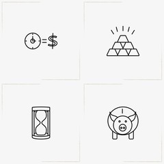 Finance line icon set with time money, sand watch and gold bar