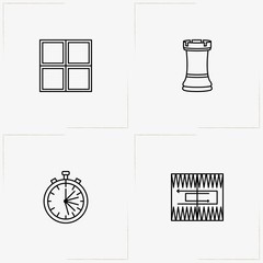 Chess & Backgammon line icon set with stopwatch, backgammon  and chess board