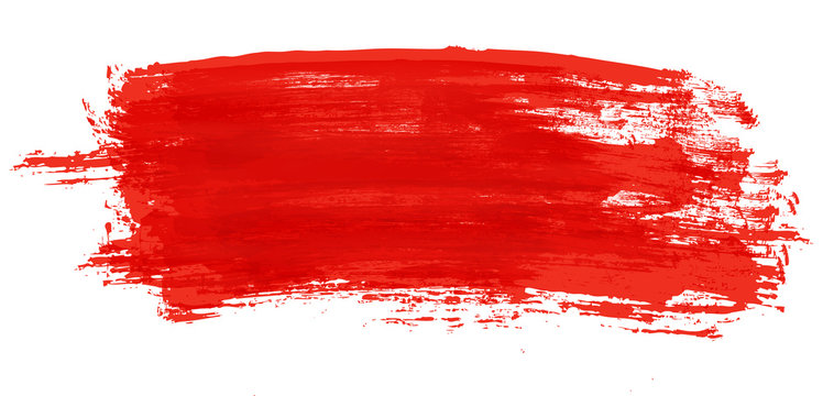 Red stroke of watercolor paint brush isolated on white
