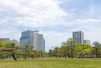 Obraz premium 迎賓館赤坂離宮の前庭と元赤坂のビル（東京都港区）