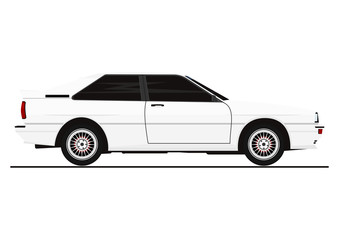 Side view of coupe car from 80s. Vector.