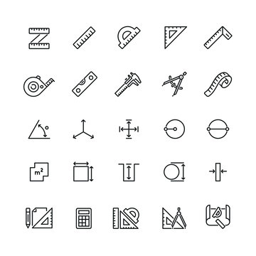 Measure related icons: thin vector icon set, black and white kit
