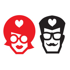 Male and female icons isolated on white background. Stylish hipster toilet WC signs. Vector illustration.