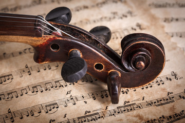Close view of old violin scroll