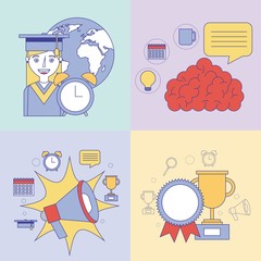 Obraz premium set of learning and education online vector illustration