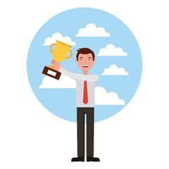 businessman holding trophy success business vector illustration 