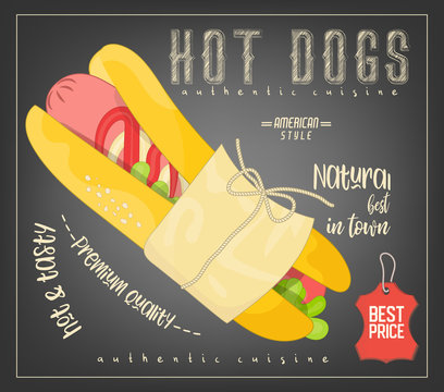 Hot Dog on Chalkboard