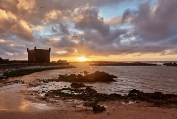 View of the old fort of Essaouira at sunset, Morocco