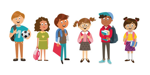 large set of children's characters of people. school pupils, fun jump, vector