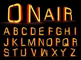 Neon light alphabet 3d rendering