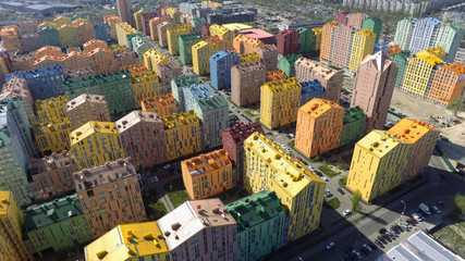 district of colorful houses in Kiev, aerial view