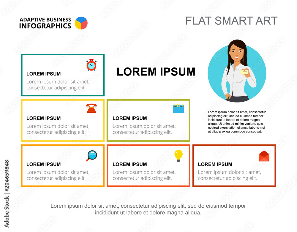 Poster presentation slide with company information blocks. editable presentation slide template, flat smart