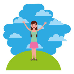 young girl celebrating in the field avatar vector illustration design