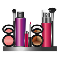 shelf with accessories female make up vector illustration design