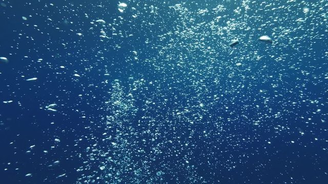 Underwater background abstract air bubbles rising to water surface