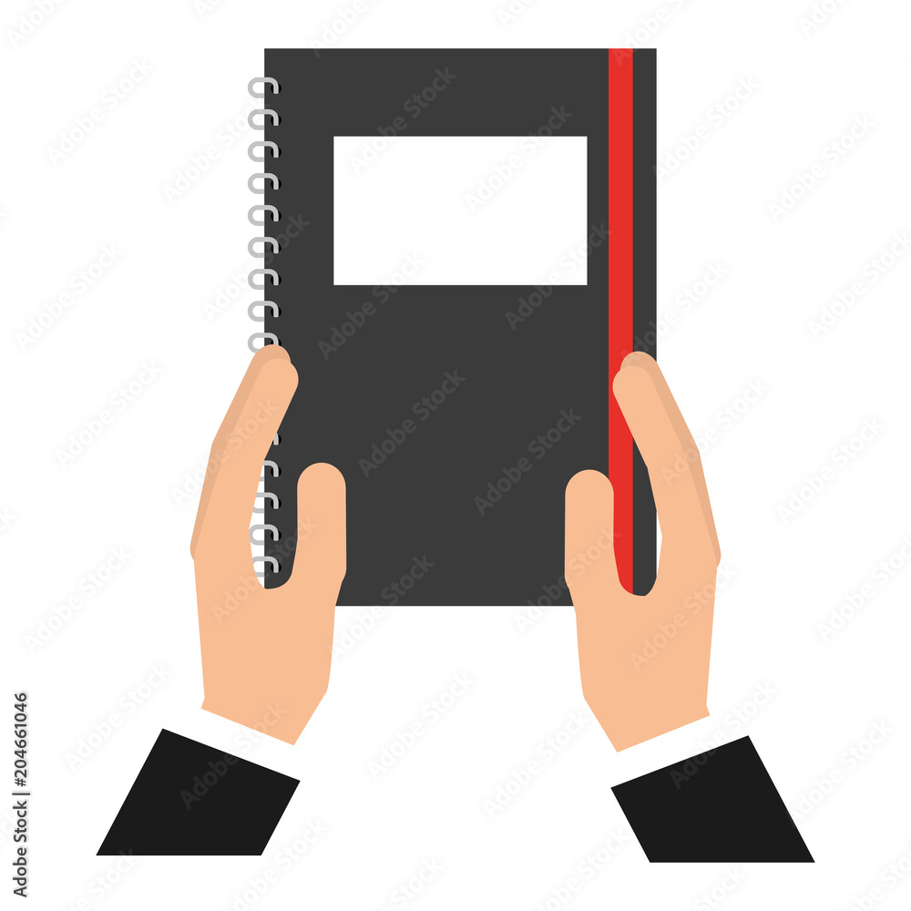 Poster hands with study notebook closed isolated icon vector illustration design