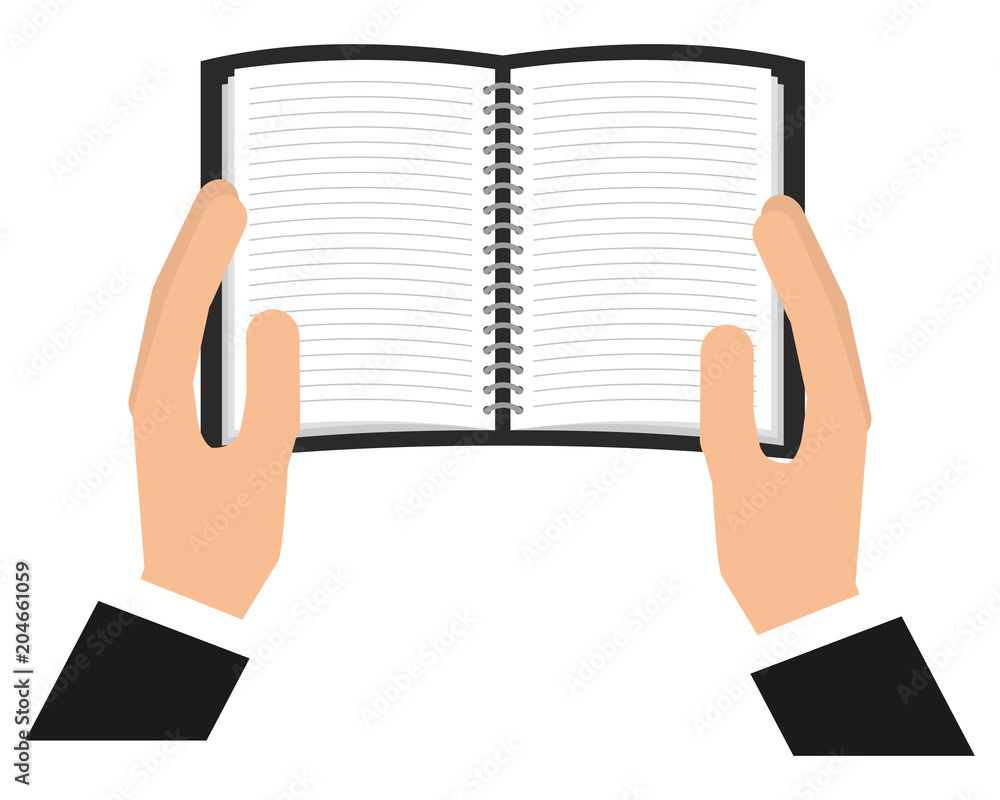 Poster hands with study notebook open isolated icon vector illustration design