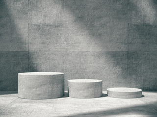 Pedestal for display,Platform for design,Blank product,concrete room .3D rendering.
