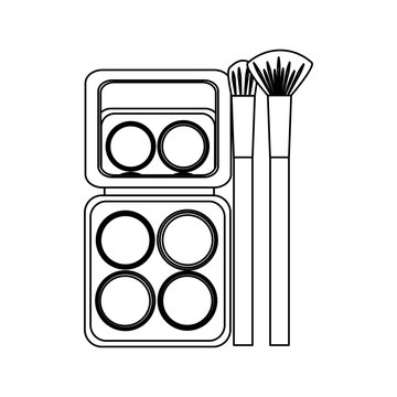 container cosmetic makeup palette eyeshadow and brush vector illustration thin line