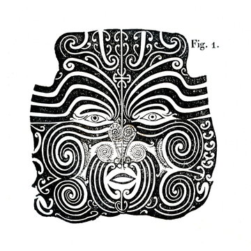 Tattooed face of Māori - indigenous man of New Zealand (from Das Heller-Magazin, July 12, 1834)