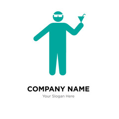 Man with glasses and cocktail in a party company logo design template, colorful vector icon for your business, brand sign and symbol
