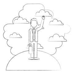 elegant businessman with portfolio in landscape avatar character vector illustration design