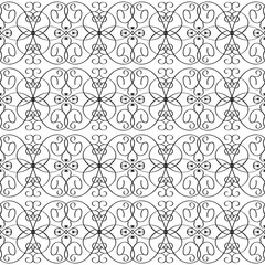 Vintage line art tracery vector seamless pattern. Ornamental abstract black and white monochrome background. Hand drawn doodle swirls ornament, curve lines. Isolated design. For fabric, textile, print