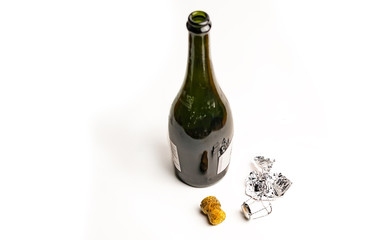 Fototapeta premium Open green bottle with champagne