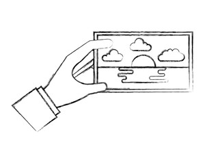 hand with picture landscape work art icon vector illustration