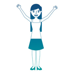happy young woman standing raised arms character vector illustration neon color