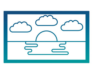 picture art landscape ocean sunset sun sky vector illustration neon color