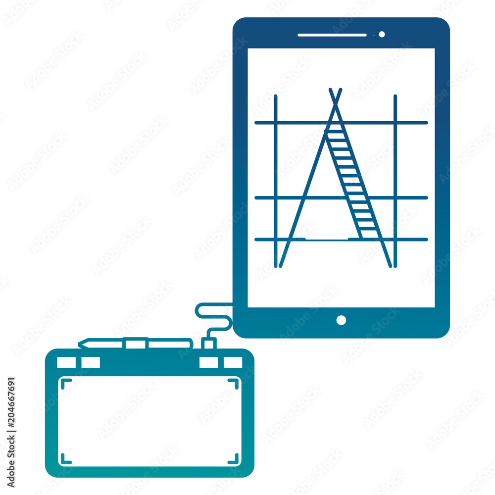 Poster tablet computer and designer device tool vector illustration neon color