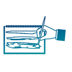 hand with brush painting picture in book vector illustration neon color