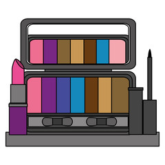 palette eyeshadows with eyeliner and lip in shelf femenine make up vector illustration design