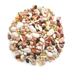 A mixture of legumes on white background.
