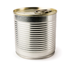 Metal cans on a white, closeup.