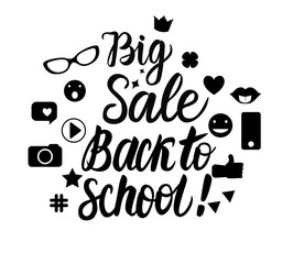 Vector Big set Sale Back to school Lettering inscription.