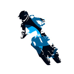 Motocross racing, abstract blue vector silhouette