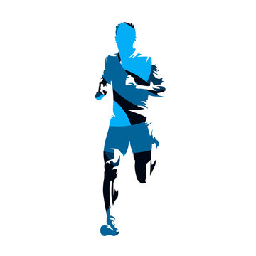 Running man, blue geometric vecor silhouette