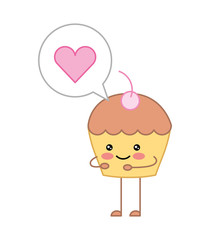 kawaii cupcake love bubble cartoon vector illustration