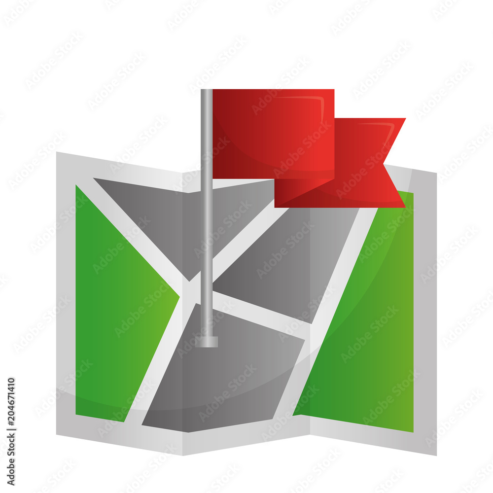 Poster gps navigation folded map pin flag vector illustration