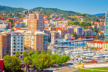 Fototapeta premium Panoramic view of traditional architecture in Savona, Liguria, Italy