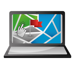 laptop with map flag click gps navigation vector illustration 