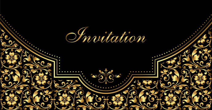 Invitation card luxury design - black and gold vintage style