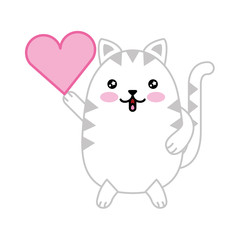 kawaii cute cat holding balloon cartoon vector illustration
