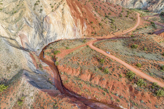 rock formation and creek - aerial view