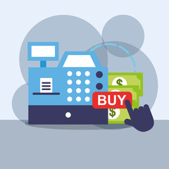 online shopping register cash banknote money vector illustration