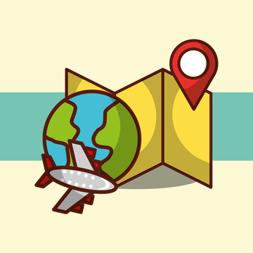 time to travel location map and airplane world vector illustration