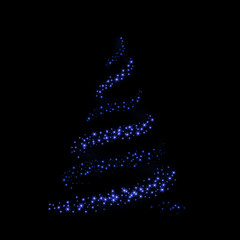 Christmas tree 3d card background. Blue Christmas tree as symbol of Happy New Year, Merry Christmas holiday celebration. Sparkle light decoration. Bright shiny design. Vector illustration