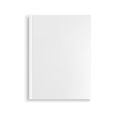 Realistic, white blank book template for design.